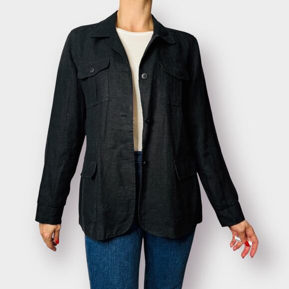 90s Harve Benard Linen Black Shaket Size L - Picture 4 of 10